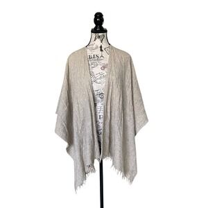 Yak Wool Wrap Cape Womens OS Beige Fringed Shawl Poncho Minimalist Cardigan